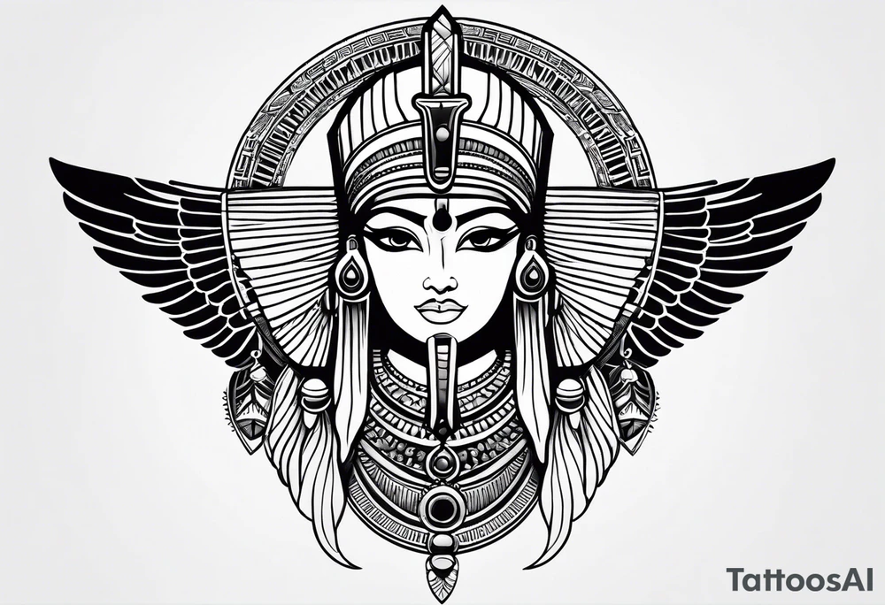 black and white Egyptian goddess Isis tattoo idea