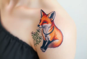 adult fox with jewelry smelling wild flowers tattoo idea