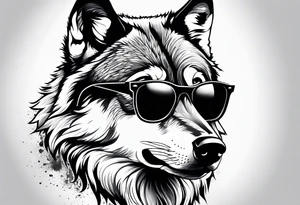 Badass wolf wearing sunglasses tattoo idea