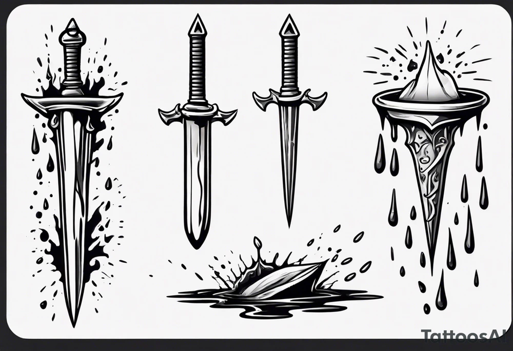 Dagger falling in a puddle tattoo idea