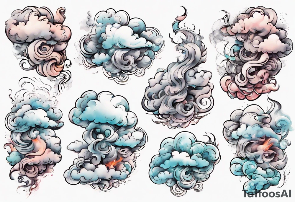 feminine cloud blowing smoke tattoo idea