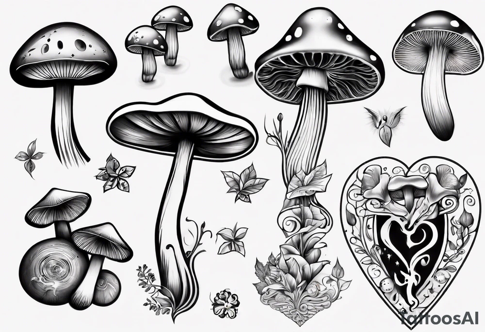 heart, mushroom tattoo idea