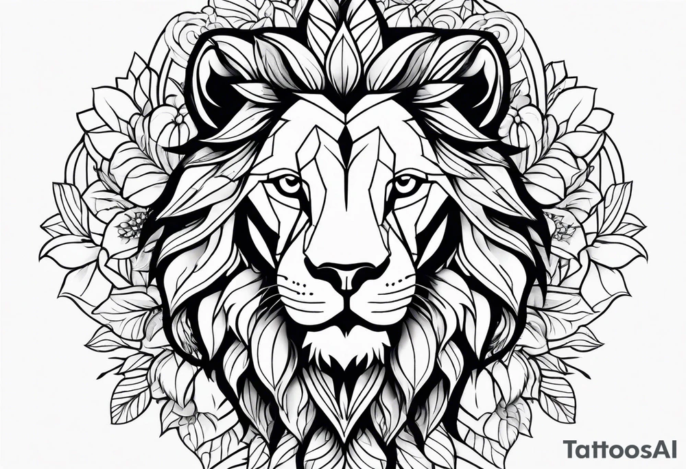 Half female lion half sunflower tattoo idea