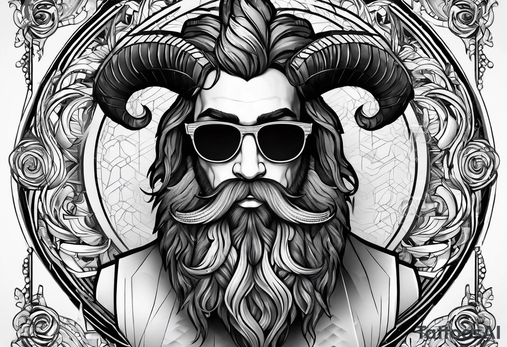 capricorn with beard and sunglasses tattoo idea