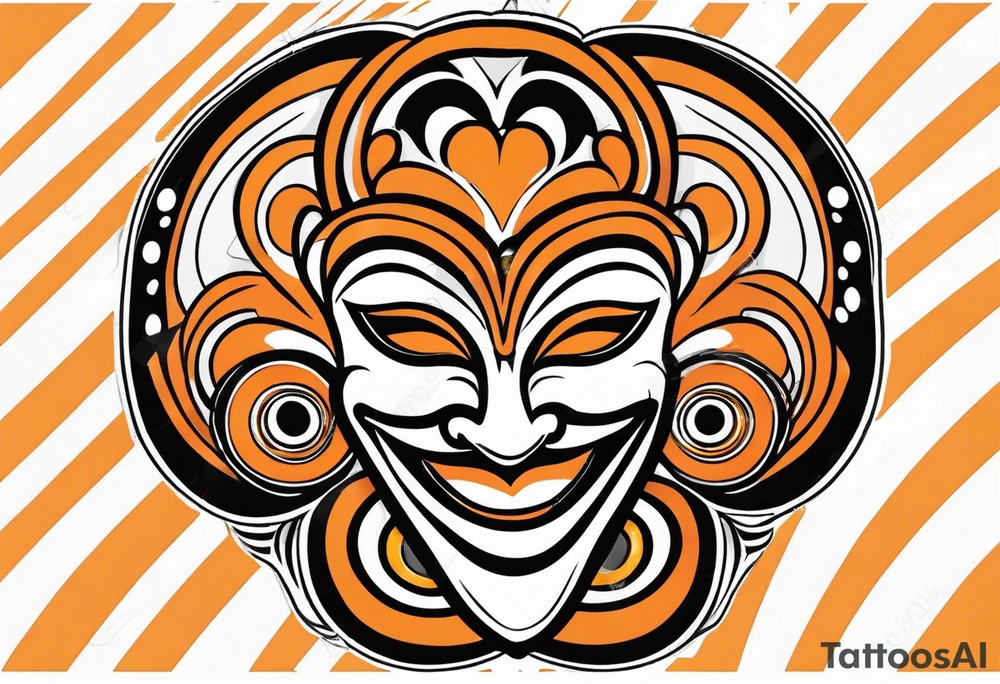 Laughing Male masquerade mask with orange and black circles tattoo idea