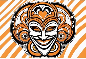 Laughing Male masquerade mask with orange and black circles tattoo idea