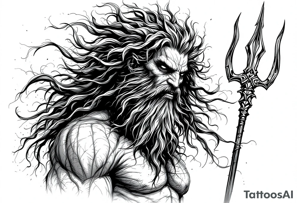 poseidon with trident tattoo idea