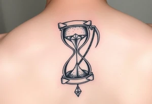 Simple but nice hourglass with trippy art details and a diamond and grim reaper. tattoo idea