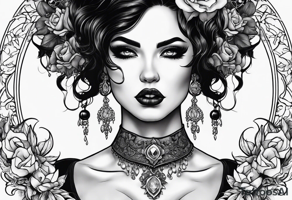 Emo goth feminine sexy demon woman tattoo idea