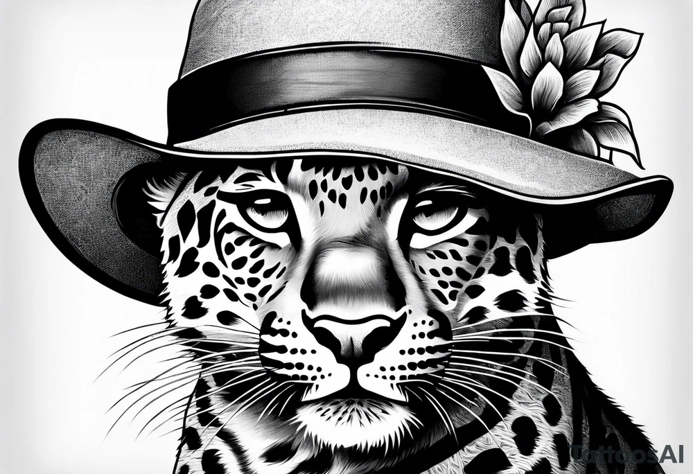 baby leopard walking with a straw hat tattoo idea