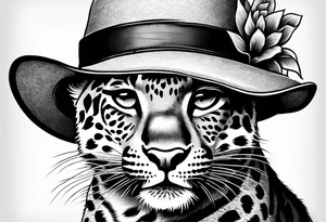 baby leopard walking with a straw hat tattoo idea