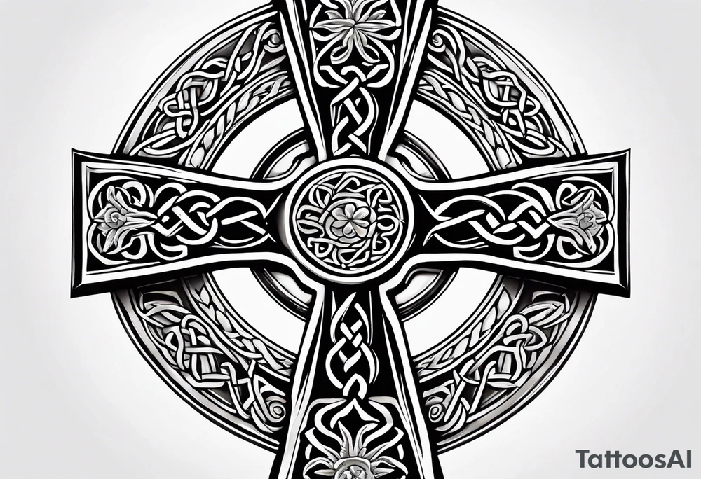 celtic cross with flowersimple celtic cross with flowers intertwined tattoo idea