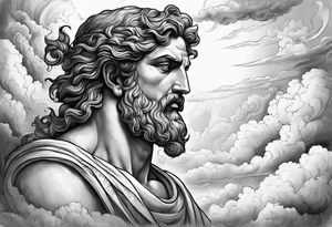 A full-length Greek god in the clouds tattoo idea
