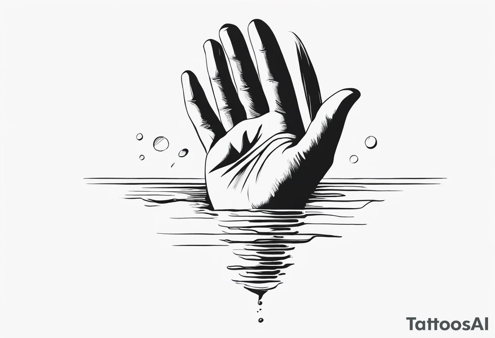 a hand that reaches above a waterline and trys to grab a string, which is handed by another hand tattoo idea