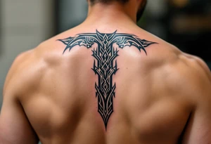 A tribal-inspired "T" in jet black with symmetrical geometric detailing. tattoo idea