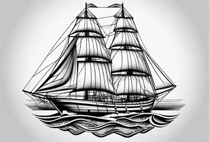 sailboat seen from the front. sail in the shape of a maritime lighthouse.phoenix drawn on the sail. tattoo idea