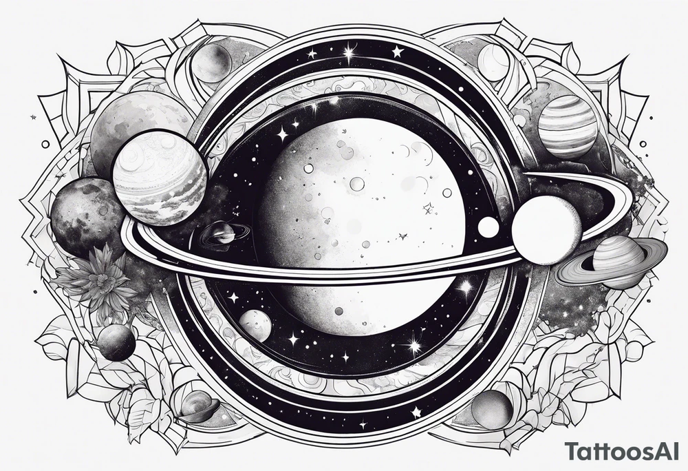 Cosmos with galaxies and planets tattoo idea