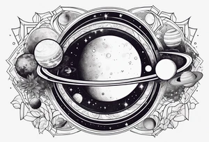 Cosmos with galaxies and planets tattoo idea