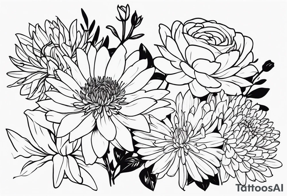Asters, roses, Lillies, chrysanthemums tattoo idea
