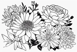 Asters, roses, Lillies, chrysanthemums tattoo idea