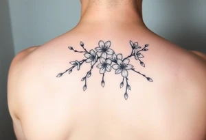 delicate cherry blossoms swirling in spring breeze with petals tattoo idea