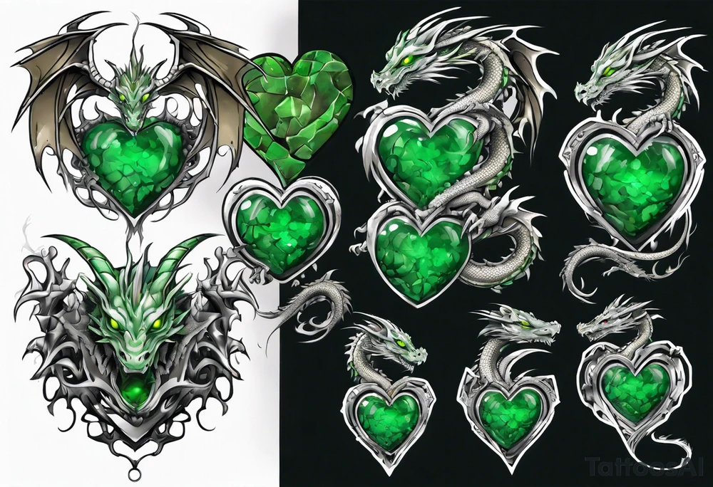 dragon with green-stone heart tattoo idea