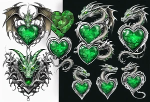 dragon with green-stone heart tattoo idea