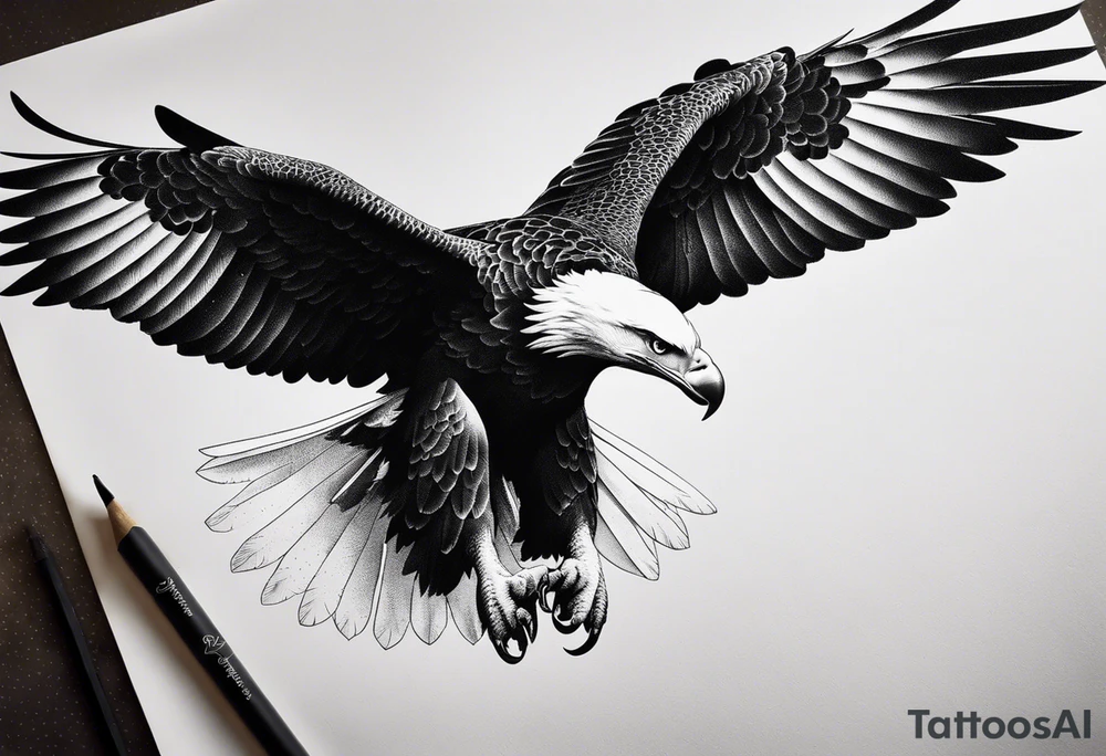 A majestic eagle soaring high in the sky, wings fully spread, capturing the essence of freedom and power tattoo idea