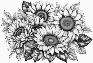 My moms name Araceli in cursive four sunflowers and shading all around tattoo idea