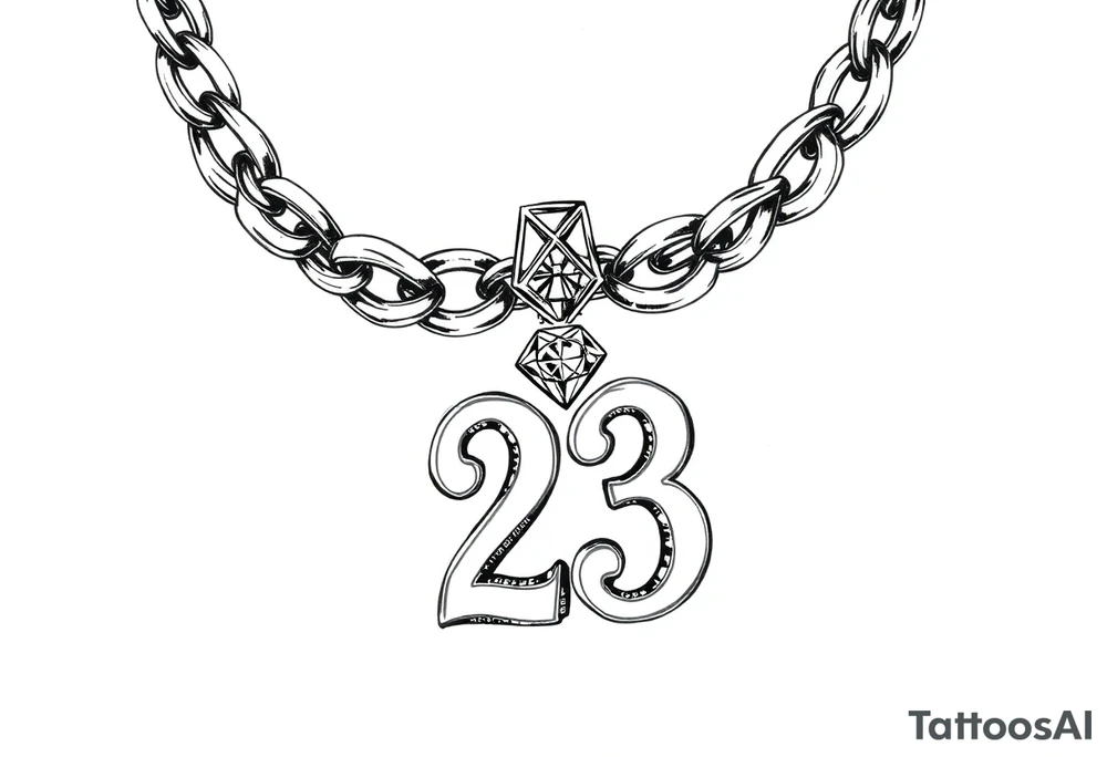 Diamond Cuban link chain with diamond number 23 pendant tattoo idea