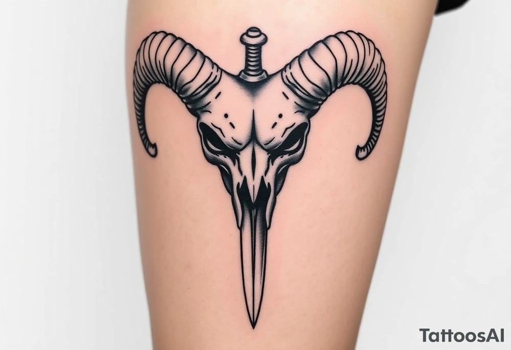 Ram skull with sword going down through the middle tattoo idea