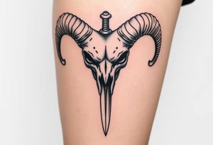 Ram skull with sword going down through the middle tattoo idea