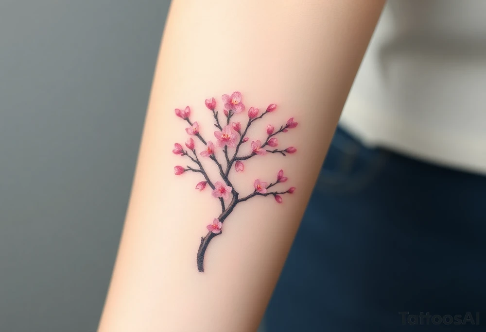 A delicate cherry blossom tree with soft pink petals, representing beauty, life, and fleeting yet precious family moments tattoo idea