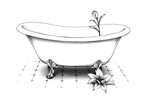 Clawfoot bathtub with lily coming up from tile floor tattoo idea