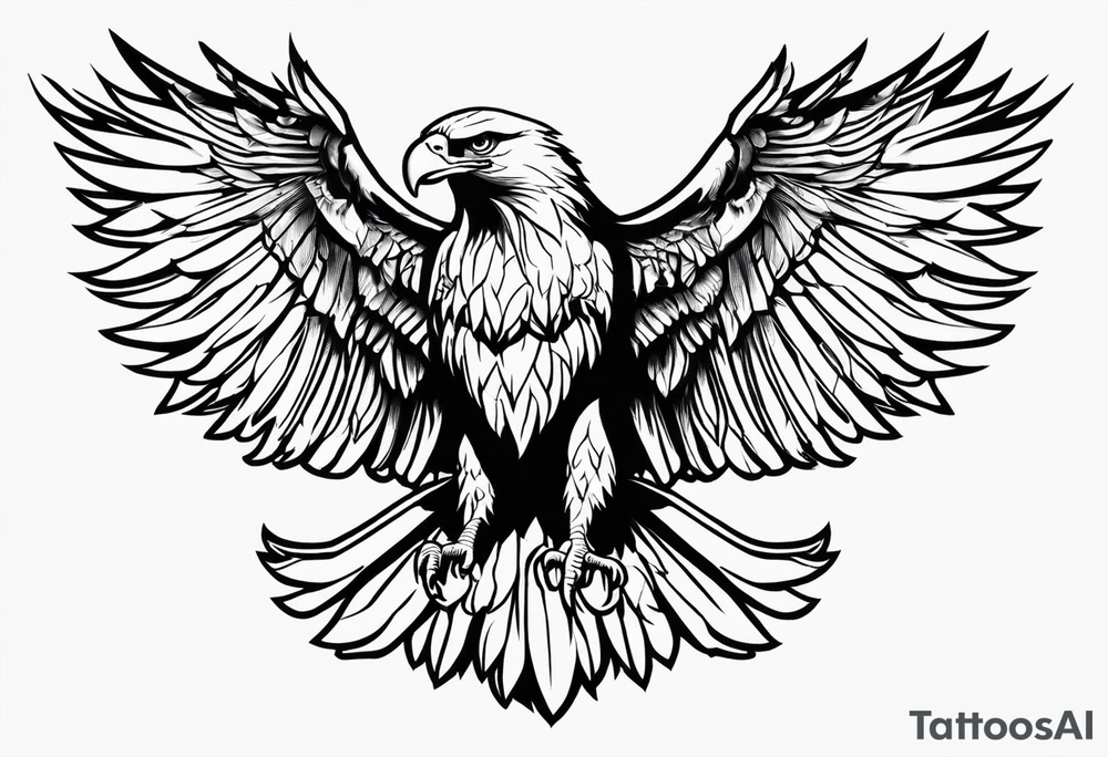 realistic eagle full body  sit face front closed wings tattoo idea