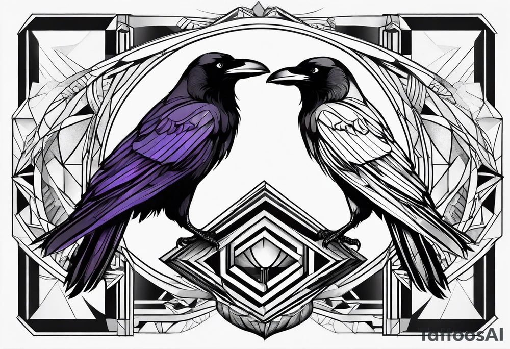 Ravens with geometric background tattoo idea