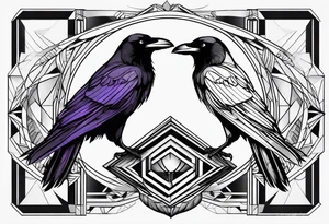Ravens with geometric background tattoo idea
