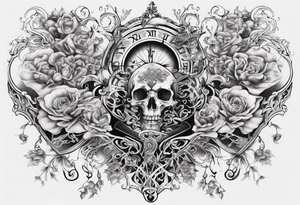 lots of filagree on the chest going onto the shoulder.  include an hour glass tattoo idea