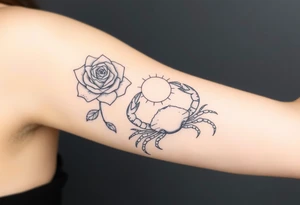 Rose and sun and crab tattoo idea
