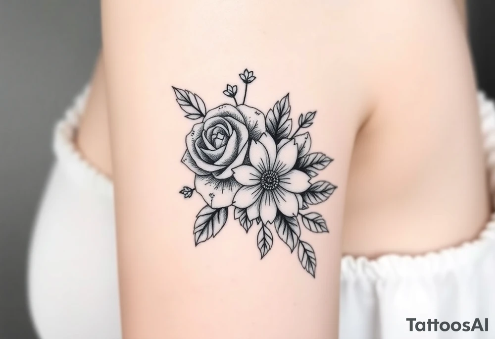 Rose and Chrysanthemum bouquet tattoo tattoo idea