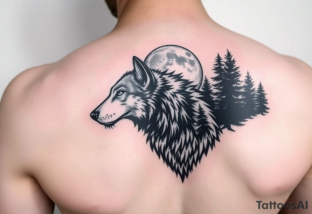 werewolf,moon,forest. tattoo idea