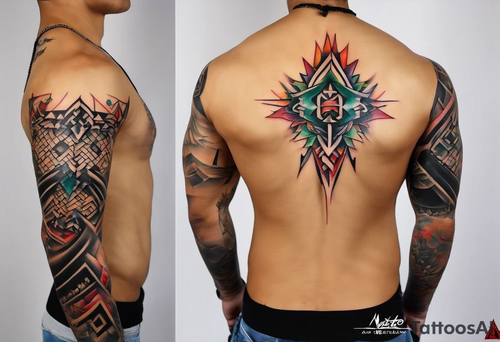 Wide tattoo that appears to be bursting out of the skin, symbolizing freedom. The tattoo should be vibrant and dynamic, with bold lines and colors that evoke a sense of liberation and empowerment. Consider incorporating elements such as broken chains, or other symbols of freedom. The tattoo should be visually striking and thought-provoking, inviting the viewer to reflect on the importance of personal freedom. tattoo idea