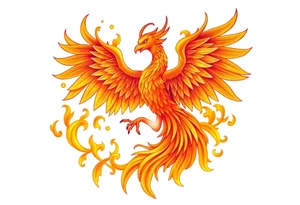 magnificent phoenix rising from golden flames with trailing embers tattoo idea