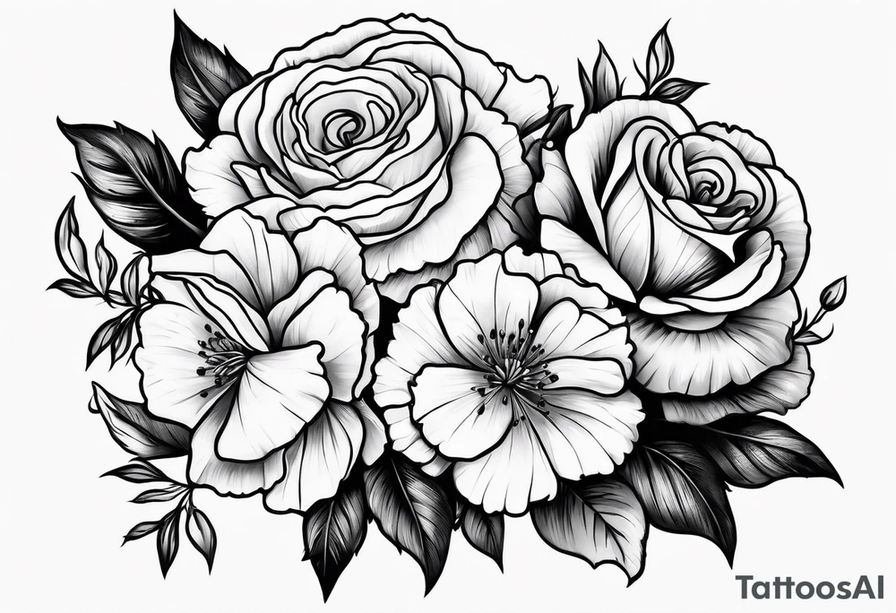 Carnation and rose bouquet tattoo idea