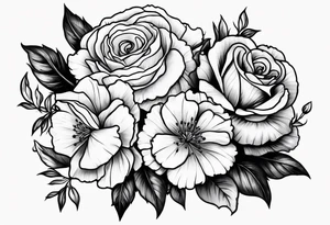 Carnation and rose bouquet tattoo idea