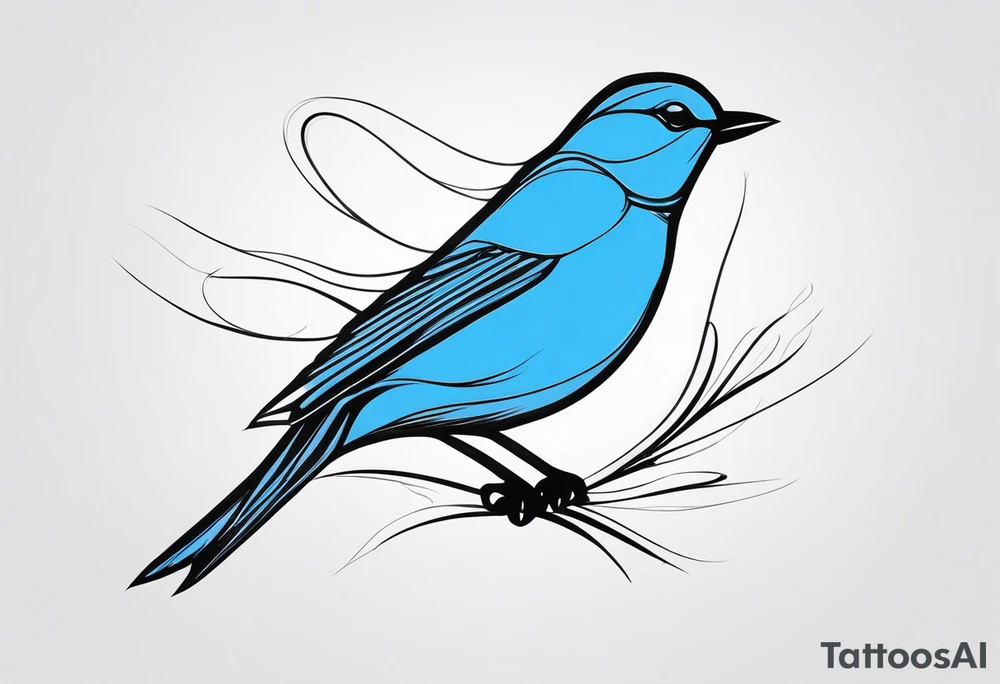 Minimal lines Black and white blue bird outline tattoo idea