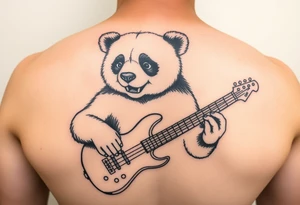 Bass guitar playing panda bear with septum ring tattoo idea