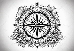 Compass rose with Europe in the background, anchor and space for a geo tag tattoo idea