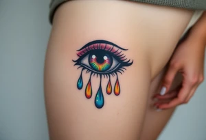 eye with rainbow tear drops tattoo idea