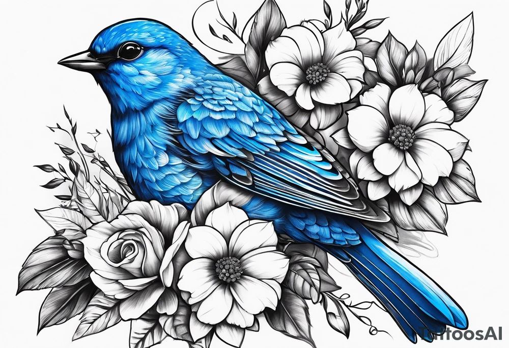 Blue bird and a bouquet tattoo idea